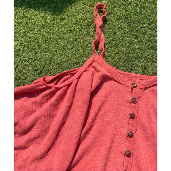 Free People Pink Rose Button Front Dream Weaver BOHO TANK TOP sz M - Picture 5 of 8